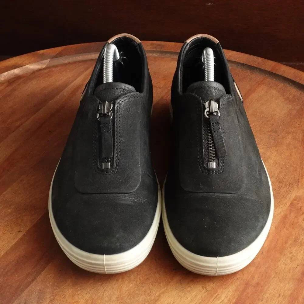 Ecco Sneakers Womens SZ EU 38 US 7-7.5 Black Soft 7 Zip Up Comfort Walking Shoes
